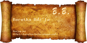 Beretka Béla névjegykártya
